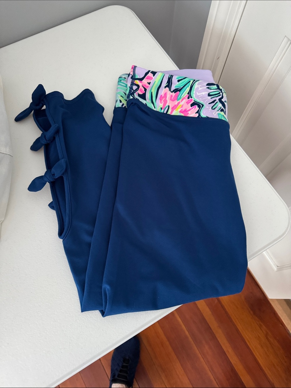 Lilly Pulitzer Lavender and Navy Fold-Over Waistband Yoga Pants